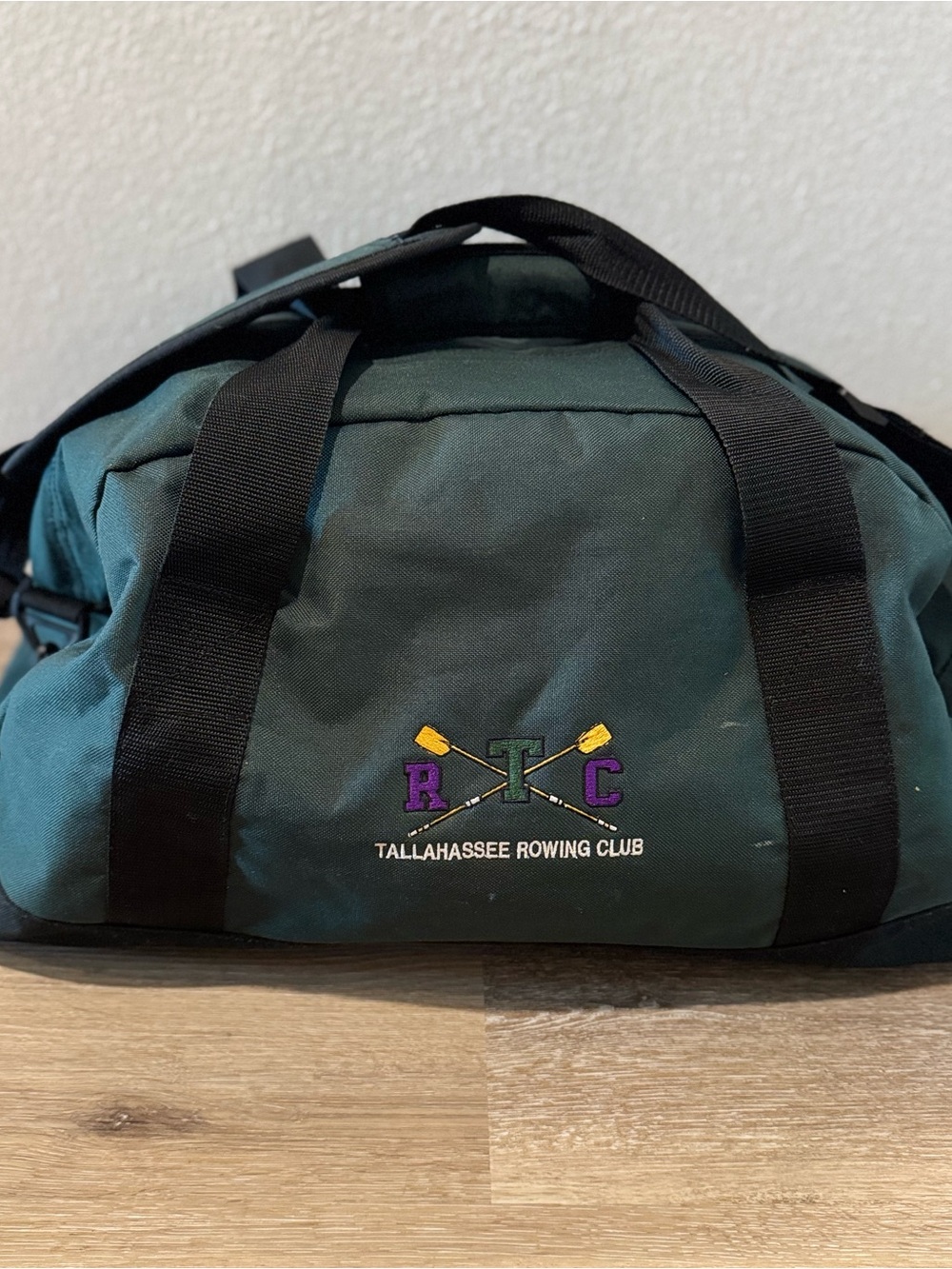 Vintage Tallahassee Rowing Club Green Duffel Bag with Black Straps